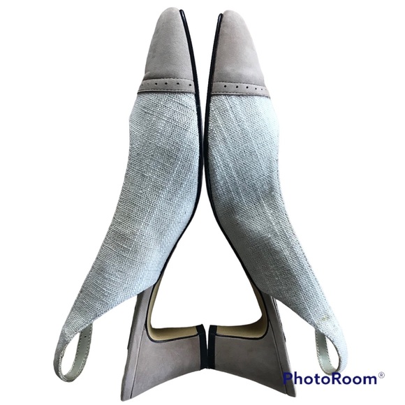 Vintage Sears Sling Back Heels - Manhattan - Linen and Taupe - Size 10 - Picture 2 of 8